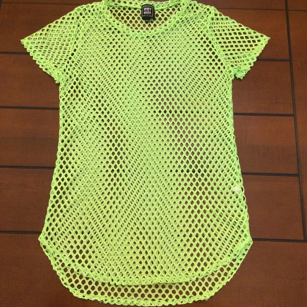 Hot Topic Riot Queen fishnet neon shirt small